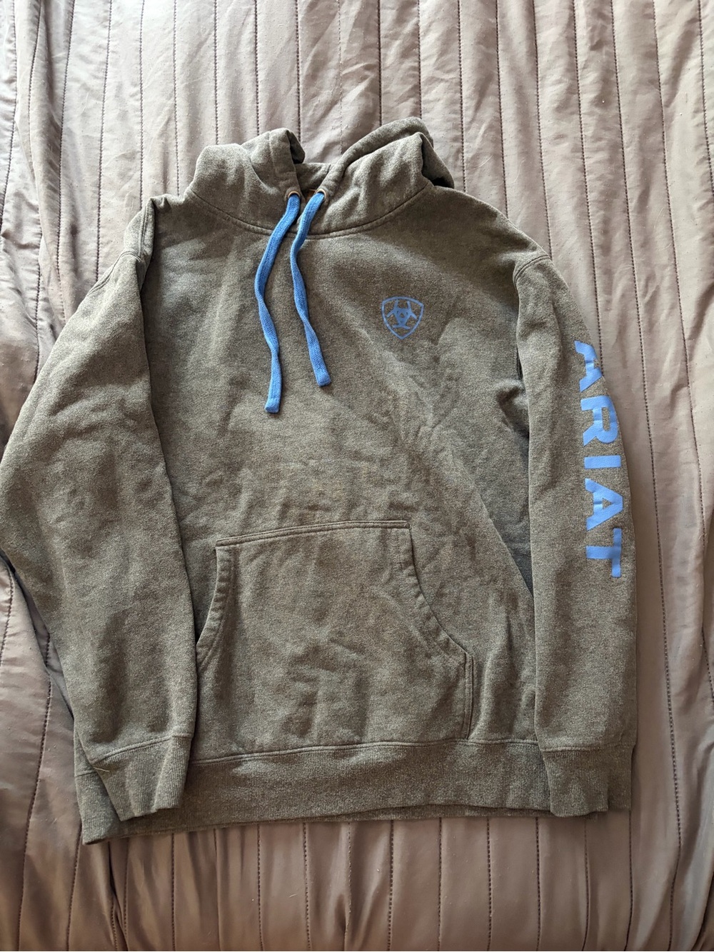 Ariat Olive Green Hoodie with Light Blue Logo and Drawstrings